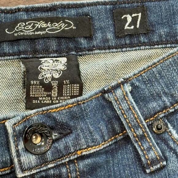 Y2K Ed Hardy Vintage Blue Denim Mini Skirt – “Love Kills Slowly” (sz 27) - Picture 7 of 7